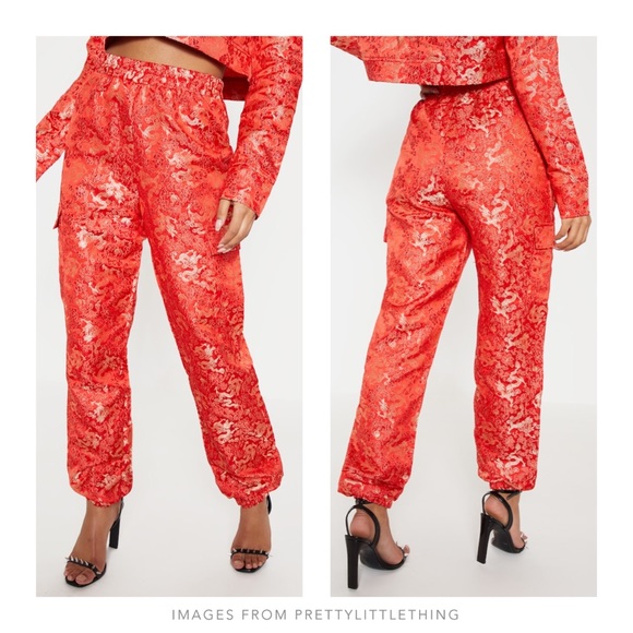 PLT | Red Jacquard Cargo Jogger - Picture 1 of 8
